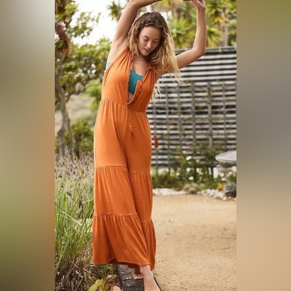 Anthropologie Saturday Sunday marina tiered wide-leg jumpsuit size small